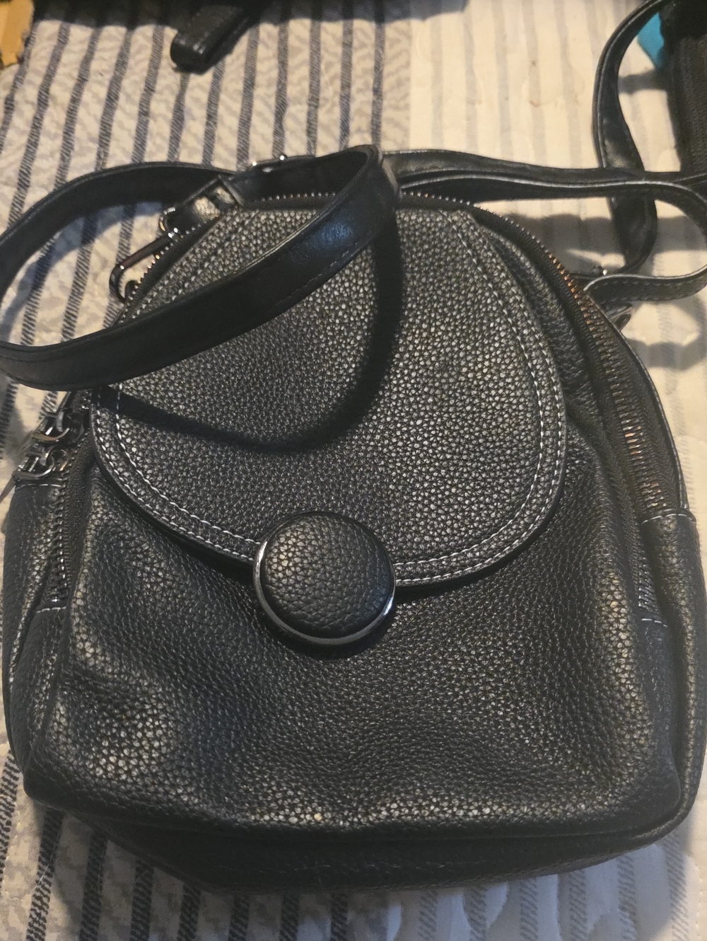 Black Women's Textured Leather Crossbody Bag